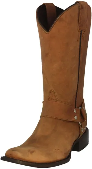 Texas Legacy Mens Rider Light Brown Western Cowboy Boots Leather Harness Square Toe