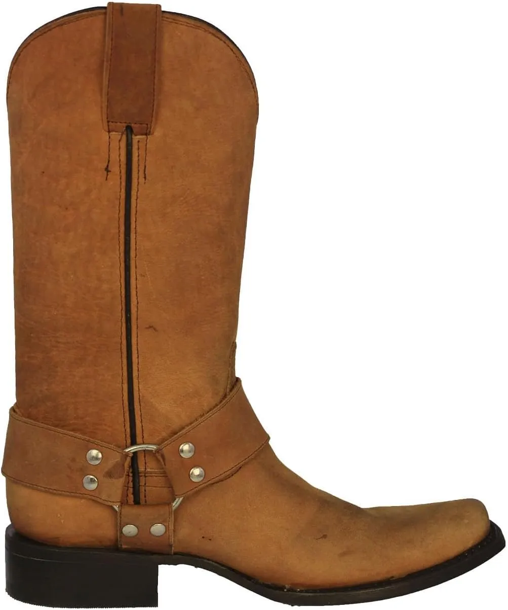Texas Legacy Mens Rider Light Brown Western Cowboy Boots Leather Harness Square Toe