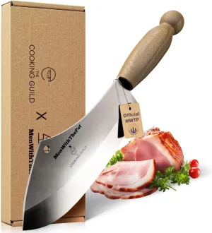 The Cooking Guild x MenWithThePot Professional Cleaver - 7.4" Butcher Knife Made of German Stainless Steel - Razor Sharp Meat Cleaver - Heavy Duty Blade for Home Kitchen and Restaurant