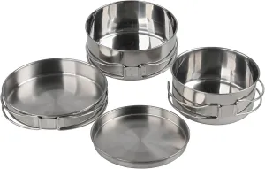 The stainless steel outdoor camping cookware set, featuring portable foldable handles, is suitable for picnics, camping, fishing, and road trips