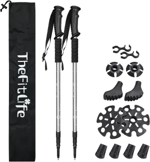 TheFitLife Nordic Walking Trekking Poles - 2 Sticks with Anti-Shock and Quick Lock System, Telescopic, Collapsible, Ultralight for Hiking, Camping, Mountaining, Backpacking, Walking, Trekking