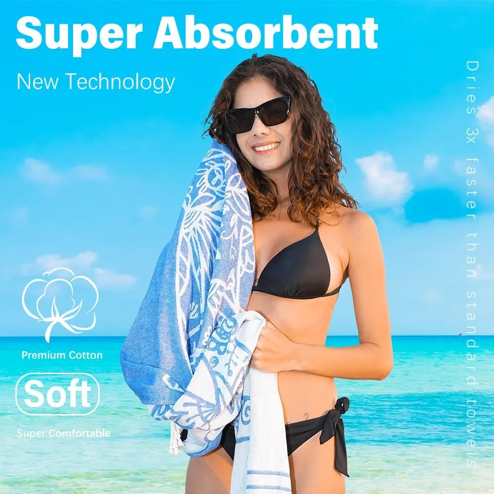 Thin Turkish Beach Towel Lightweight Quick Dry Absorbent Cotton Bathroom Bath Pool Swim Towels Extra Large Oversized Sand Free Beach Accessories Essentials Cloud Gifts for Adult