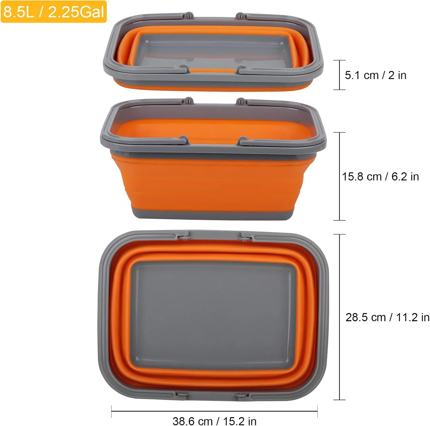 Tiawudi 2 Pack Collapsible Sink with 2.25 Gal / 8.5L Each Wash Basin for Washing Dishes, Camping, Hiking and Home