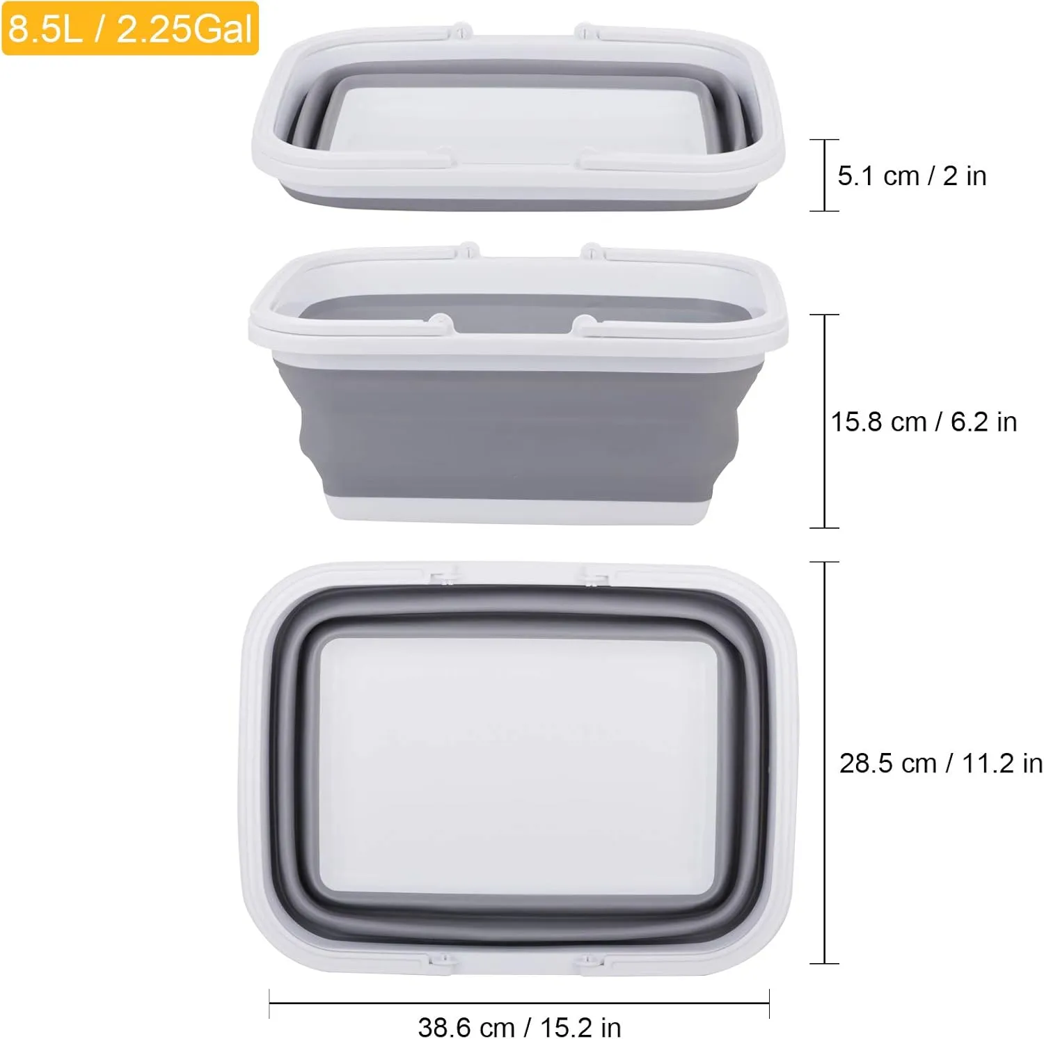 Tiawudi 2 Pack Collapsible Sink with 2.25 Gal / 8.5L Each Wash Basin for Washing Dishes, Camping, Hiking and Home