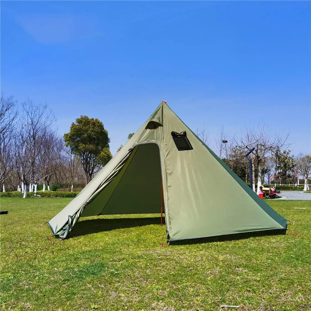 Tipi Hot Tent with Fire Retardant Stove Jack for Flue Pipes, 2~3 Person, Lightweight, Teepee Tents for Family Team Outdoor Backpacking Camping Hiking