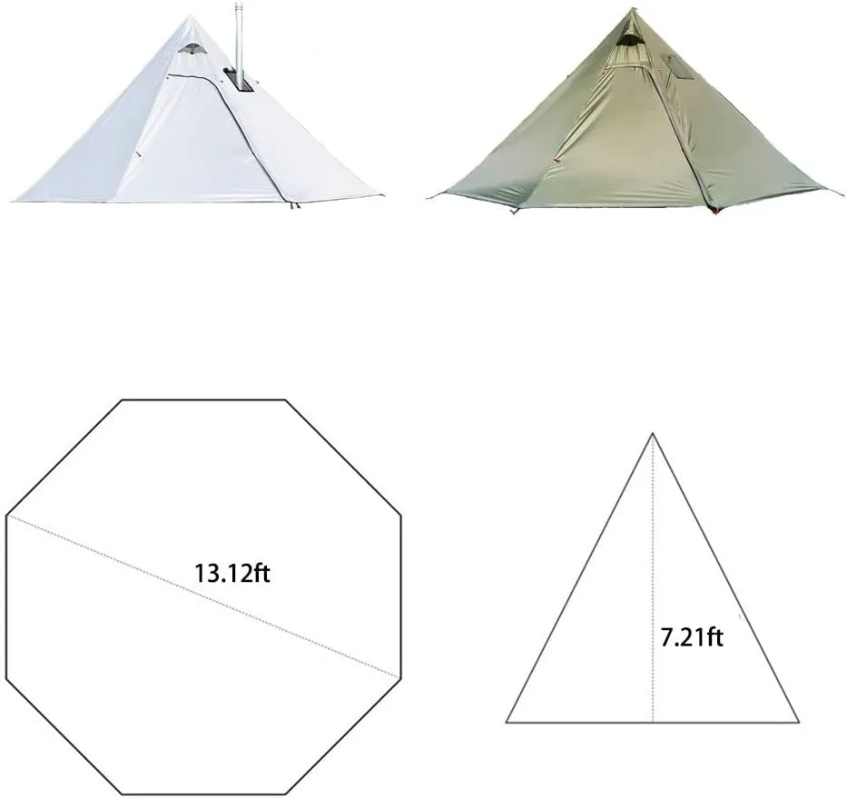 Tipi Hot Tent with Fire Retardant Stove Jack for Flue Pipes, 2~3 Person, Lightweight, Teepee Tents for Family Team Outdoor Backpacking Camping Hiking