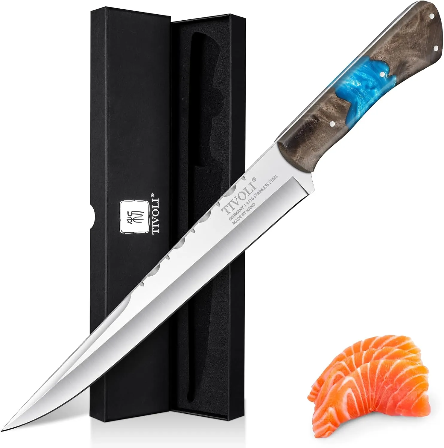 TIVOLI Upgraded Filet Knife 8.5 inch，Boning Knife for Meat Cutting,Razor Sharp Blade for Trimming Fish,German Stainless Steel with Ergonomic Handle for Kitchen Outdoor BBQ,Ideal Gift