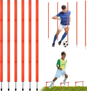 TOBWOLF 6PCS 6FT Adjustable Soccer Agility Training Poles, Detachable Sports Training Speed Sticks, Slalom Training Agility Pole Set, Outdoor Speed & Agility Turf Training Poles for Soccer Drills