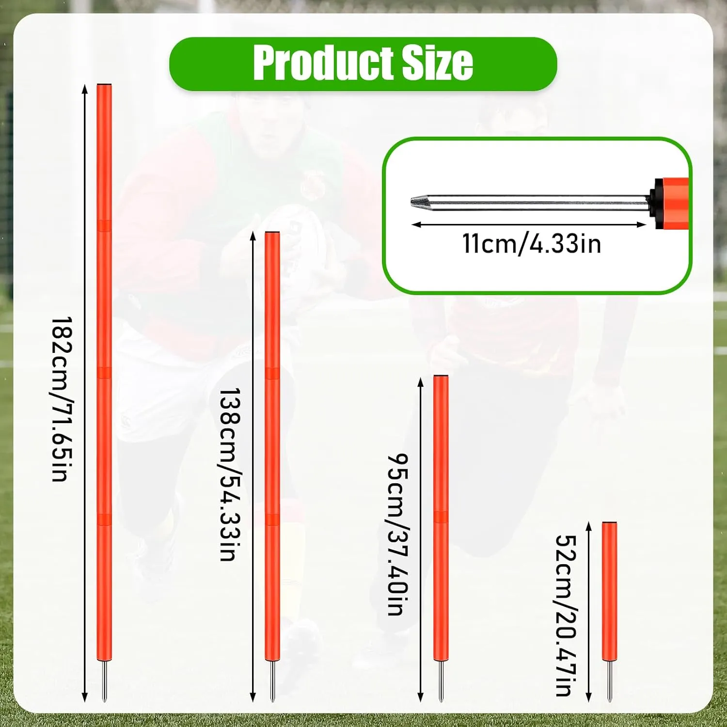TOBWOLF 6PCS 6FT Adjustable Soccer Agility Training Poles, Detachable Sports Training Speed Sticks, Slalom Training Agility Pole Set, Outdoor Speed & Agility Turf Training Poles for Soccer Drills