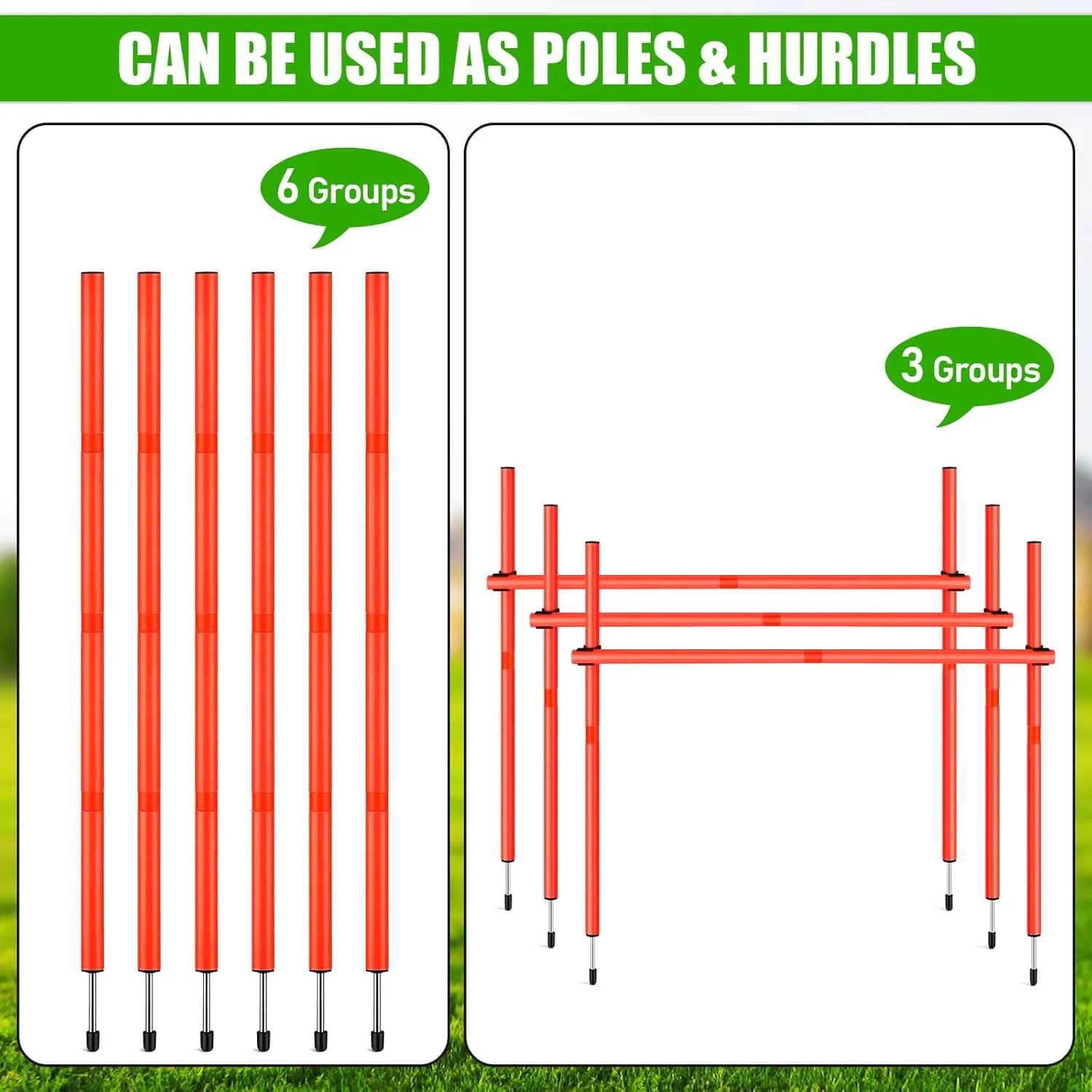 TOBWOLF 6PCS 6FT Adjustable Soccer Agility Training Poles, Detachable Sports Training Speed Sticks, Slalom Training Agility Pole Set, Outdoor Speed & Agility Turf Training Poles for Soccer Drills