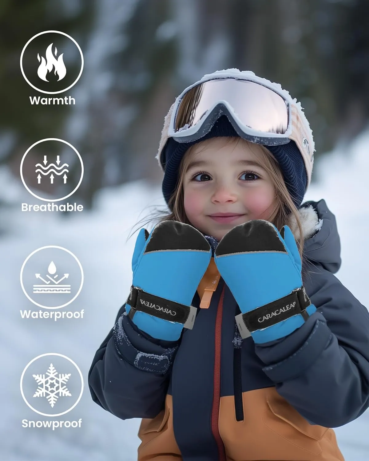 Toddler Kids Snow Mittens Waterproof Ages 2-7, Thinsulate Warm Boys Girls Winter Ski Mittens for Kids