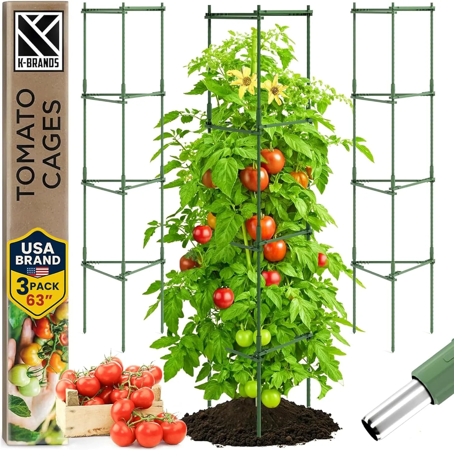 Tomato Cage Premium - Large Trellis Stakes and Plant Support Structures for Vegetables and Climbing Plants - Tall Tomato Cages for Garden, Pots, Raised Garden Bed Outdoor (3 Pack - Up to 63")