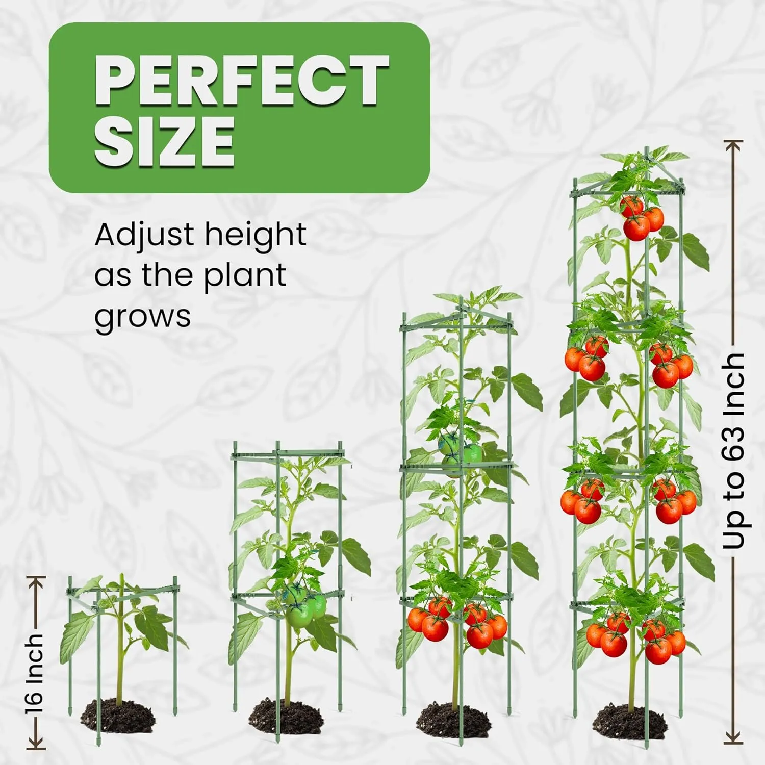 Tomato Cage Premium - Large Trellis Stakes and Plant Support Structures for Vegetables and Climbing Plants - Tall Tomato Cages for Garden, Pots, Raised Garden Bed Outdoor (3 Pack - Up to 63")