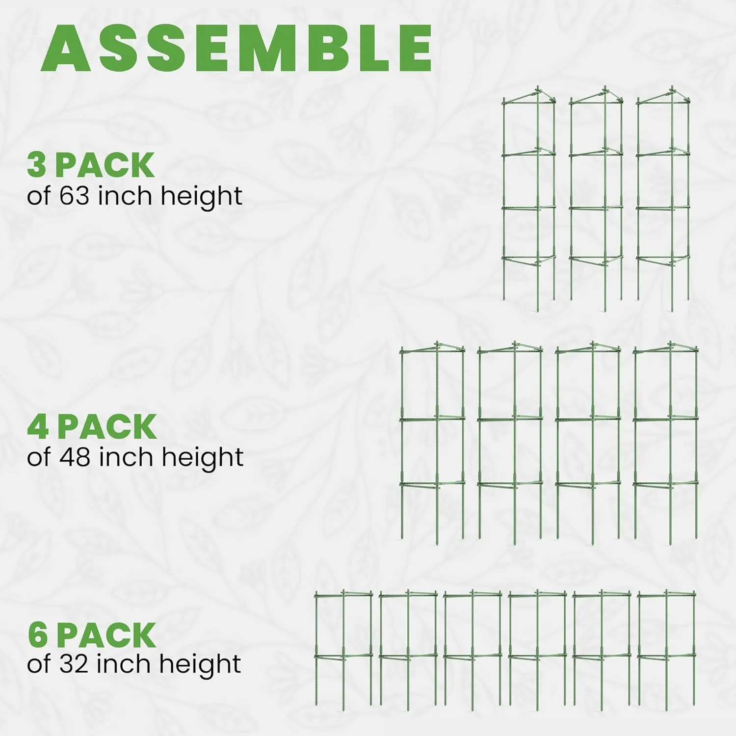 Tomato Cage Premium - Large Trellis Stakes and Plant Support Structures for Vegetables and Climbing Plants - Tall Tomato Cages for Garden, Pots, Raised Garden Bed Outdoor (3 Pack - Up to 63")