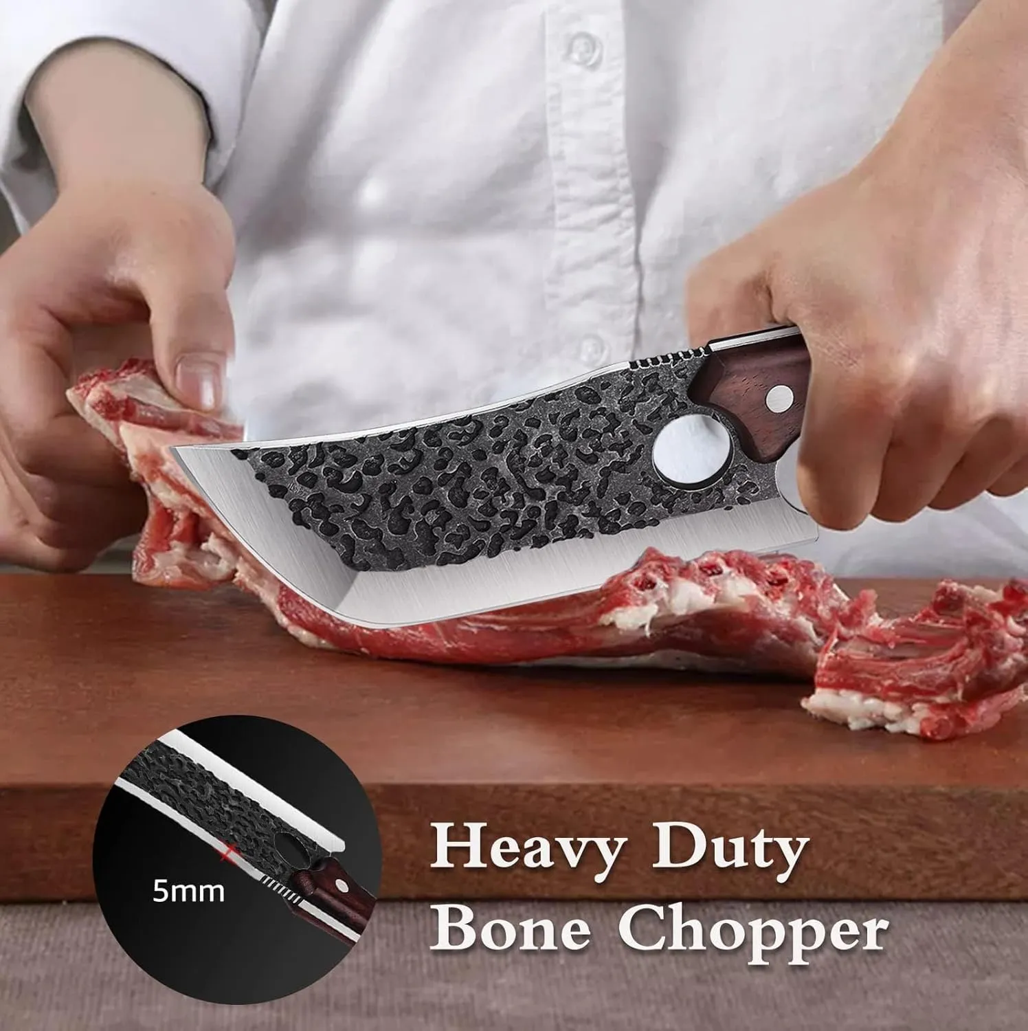 TOMBRO Meat Cleaver - 6.7" Heavy Duty Butcher Knife, High Carbon Steel Chef Knife,Full Tang Bone Chopper Meat Knife with Sheath for Outdoor Camping, BBQ, Kitchen