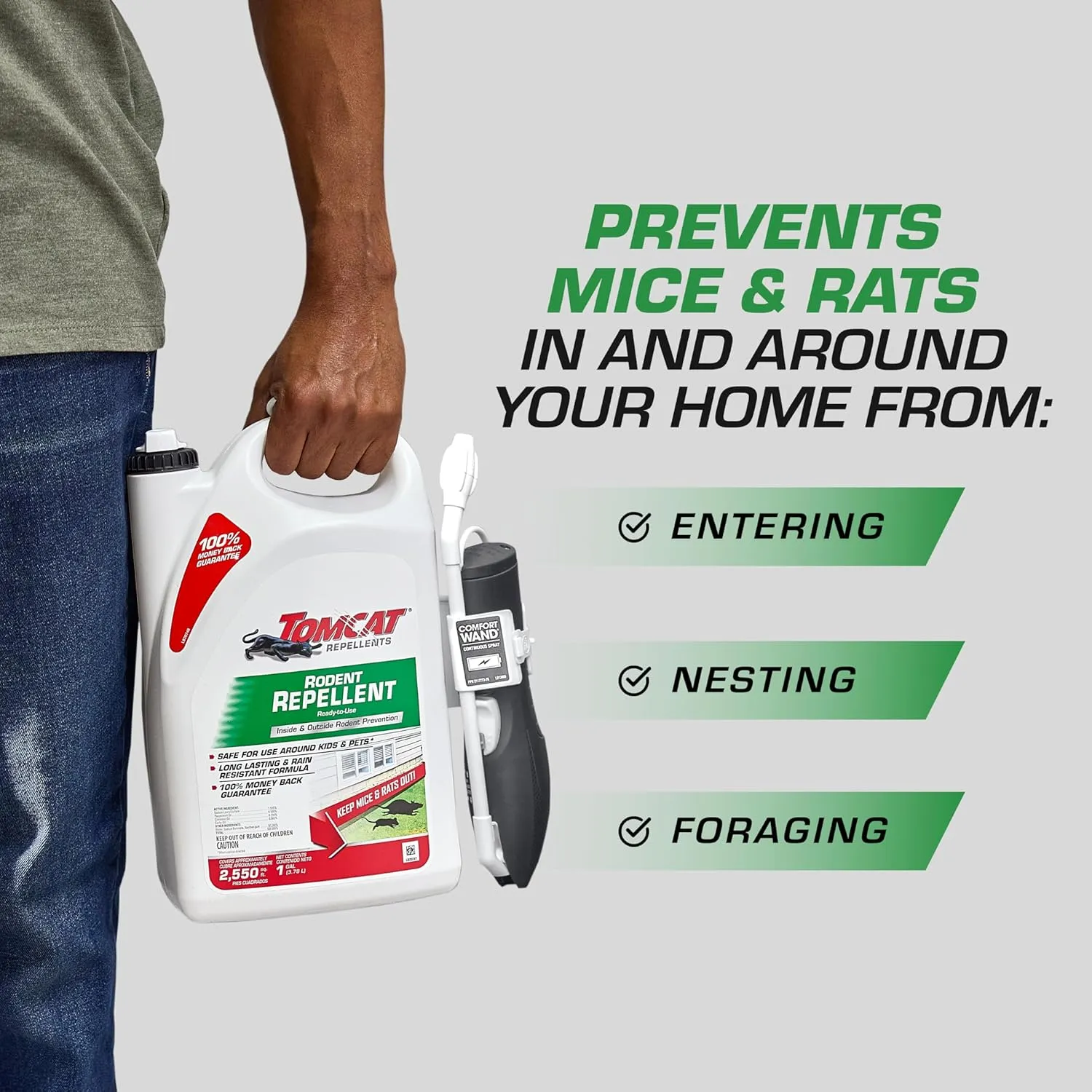 Tomcat Repellents Rodent Repellent Ready-to-Use, For Indoor and Outdoor Mouse and Rat Prevention with Peppermint, Cinnamon and Garlic Essential Oils, 1 gal.