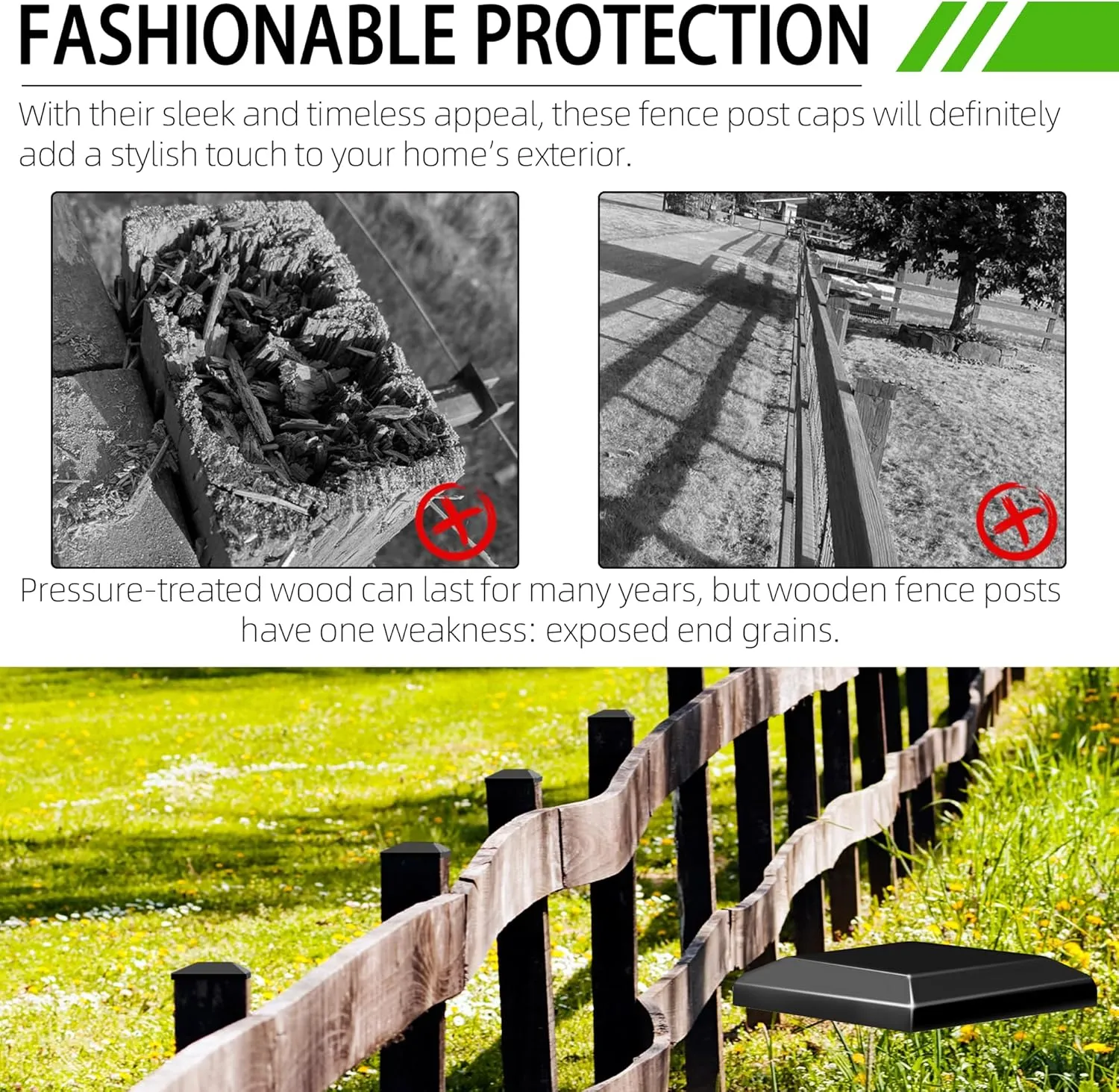 TonGass (24-Pack, Black) True I.D. 6"x6" Wood Fence Post Caps - Wooden Fence Cover Deck Post Cap, Durable Plastic Water-Proof and UV-Proof, Protect Wooden Poles from Cracking and Rotting