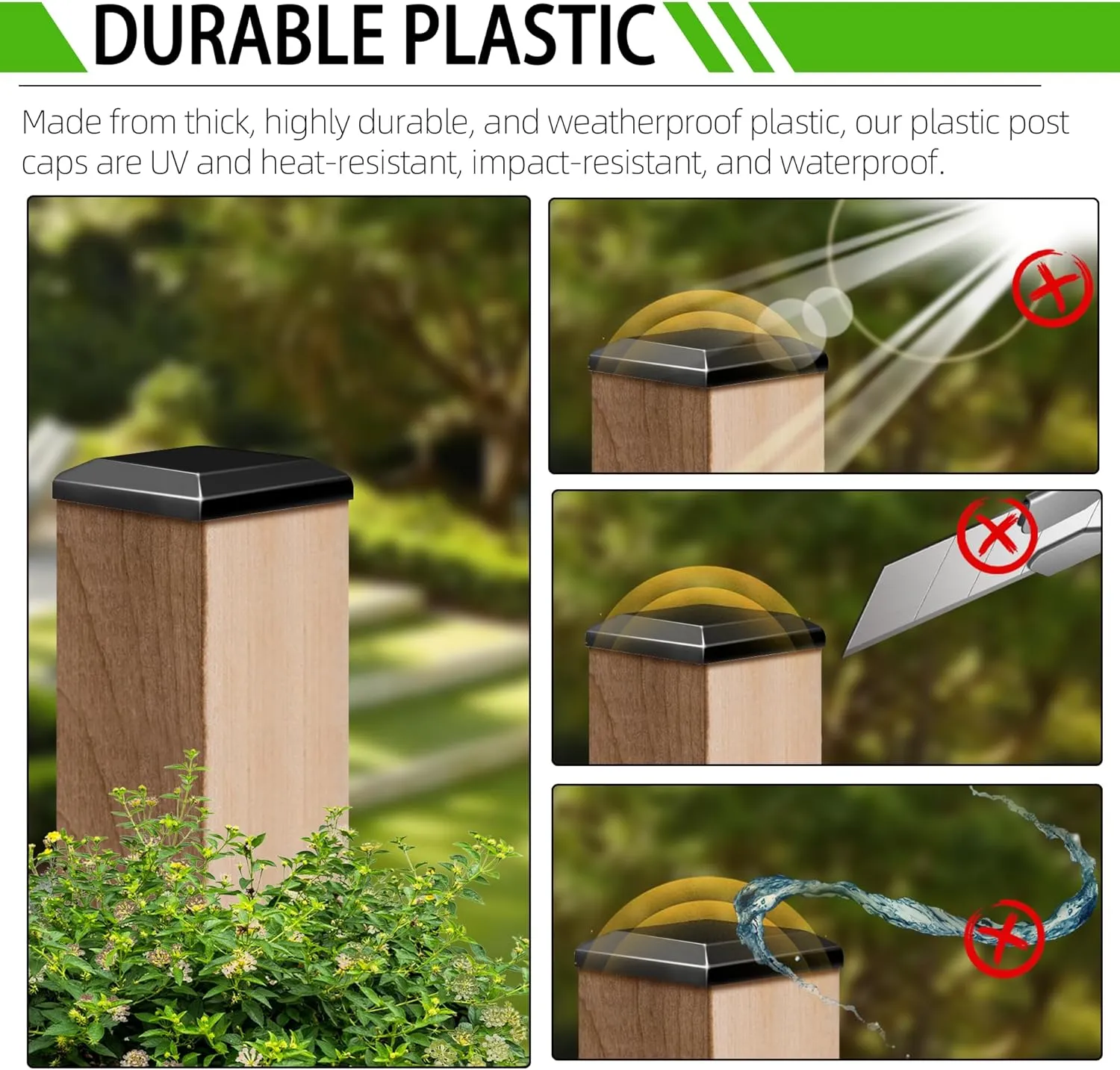 TonGass (24-Pack, Black) True I.D. 6"x6" Wood Fence Post Caps - Wooden Fence Cover Deck Post Cap, Durable Plastic Water-Proof and UV-Proof, Protect Wooden Poles from Cracking and Rotting