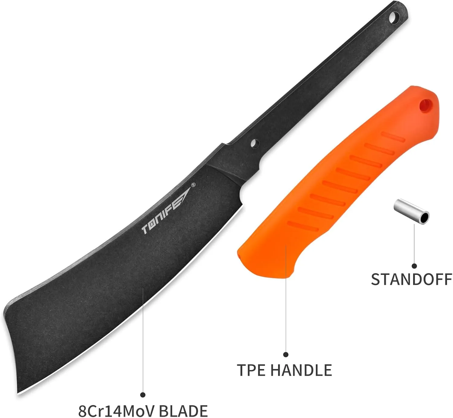 TONIFE Hercules Full Tang Knife Fixed Blade Knife with Sheath and Paracord, Bushcraft with 8Cr14MoV Chopping Blade for Outdoor Camping Survival