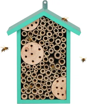 Topadorn Insect Habitat Wall Mounted Bee House Natural Bamboo Tube Bee Hotel with Metal Hanging for Outdoor Garden or Yard Bee House Attracts Many Types of Bees,Green