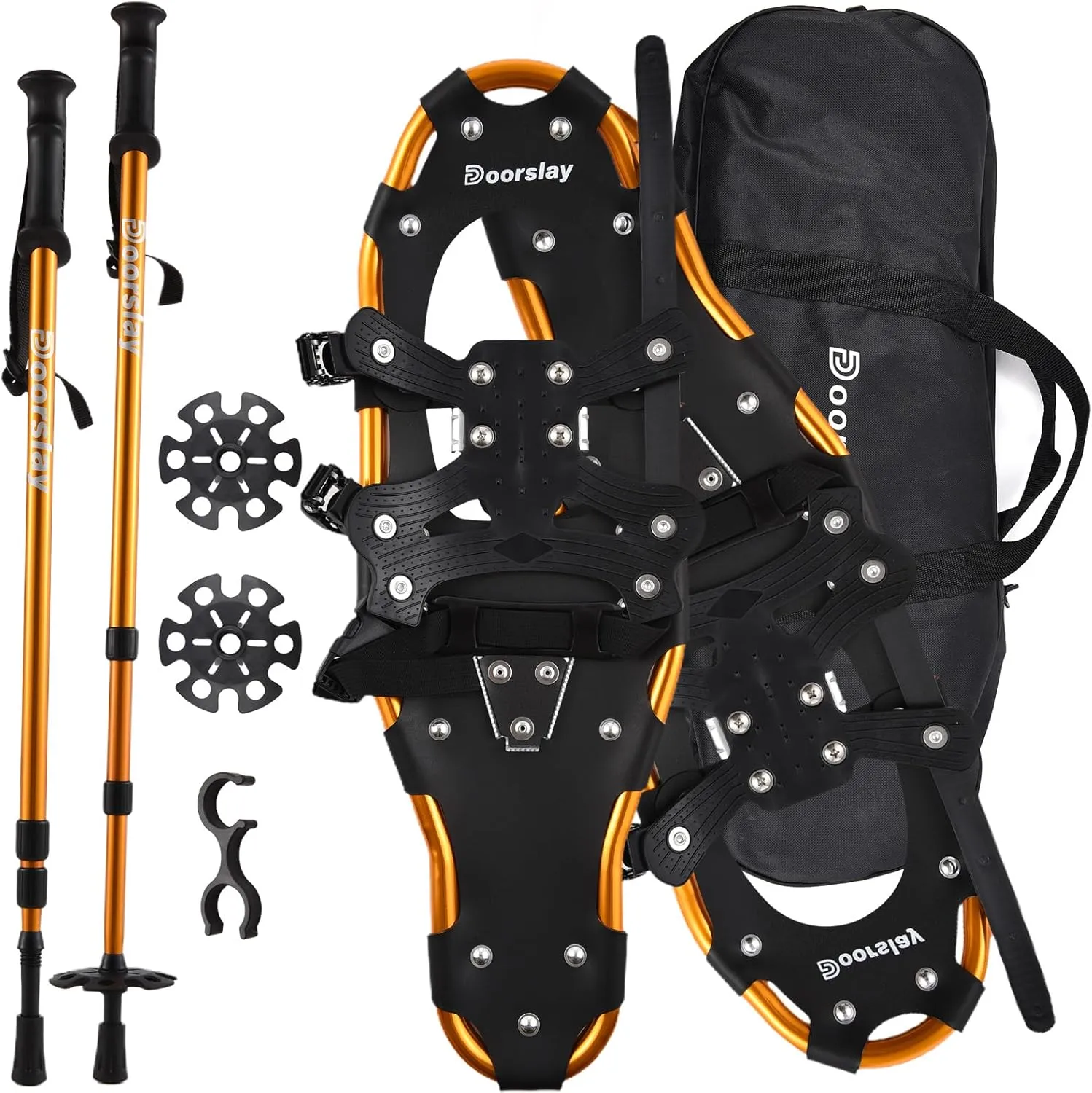 Topyond Lightweight Snowshoes and Hiking Poles Set, Aluminum, Ergonomic Design, Adjustable Heel Strap Snowshoeing Equipment for Winter Adventures and Mountain Trekking (25in)