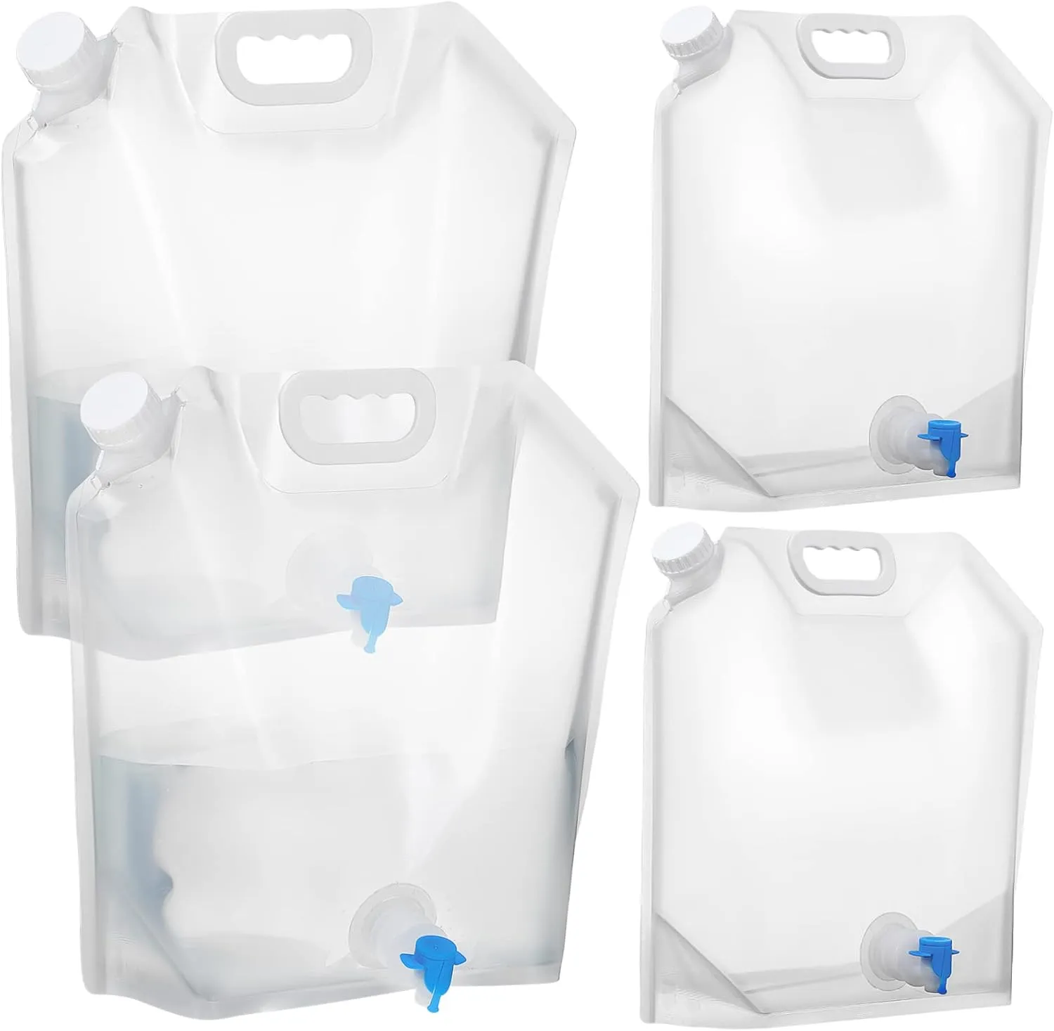 Toyvian 4Pcs Collapsible Water Containers Water Jugs with Spout Transparent Water Storage for Sports Camping Hiking Outdoor Activities Space Saving Design