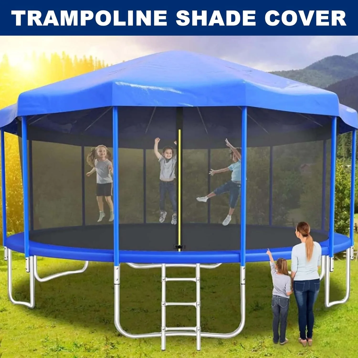 Trampoline Canopy Tent for 6FT-16FT Trampolines, Easy Install Outdoor Shade Cover, UV Protection, Durable Frame Included, Perfect for Kids' Playtime and Sun Safety