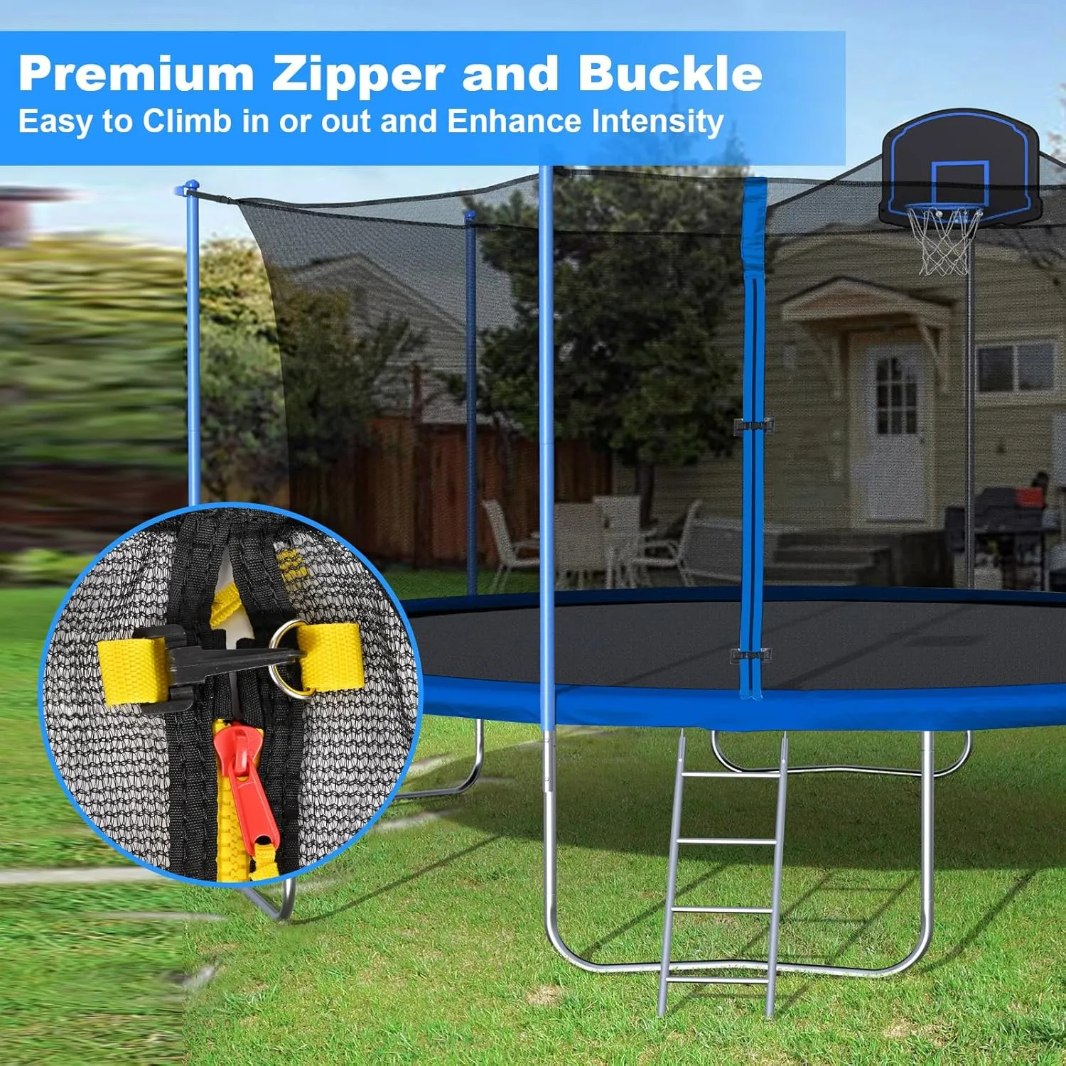 Trampoline Net for Straight Poles Round Frame Trampolines,Replacement Enclosure Net for Round Frame, Trampoline Net Replacement with Double Headed Zippers, Net Only.