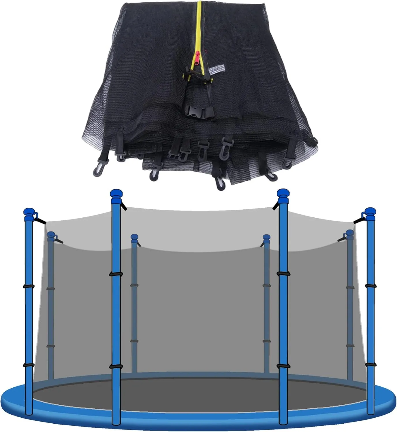 Trampoline Net Replacement Safety Net Enclosure for 6—16 FT with 6 or 8 or 12 Poles, Breathable, Tear-Resistant (Net Only)
