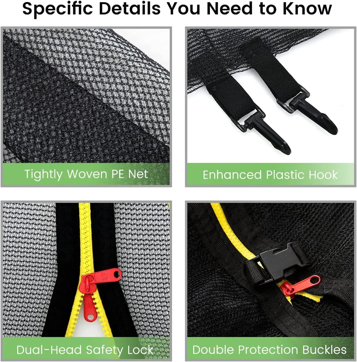 Trampoline Net Replacement Safety Net Enclosure for 6—16 FT with 6 or 8 or 12 Poles, Breathable, Tear-Resistant (Net Only)