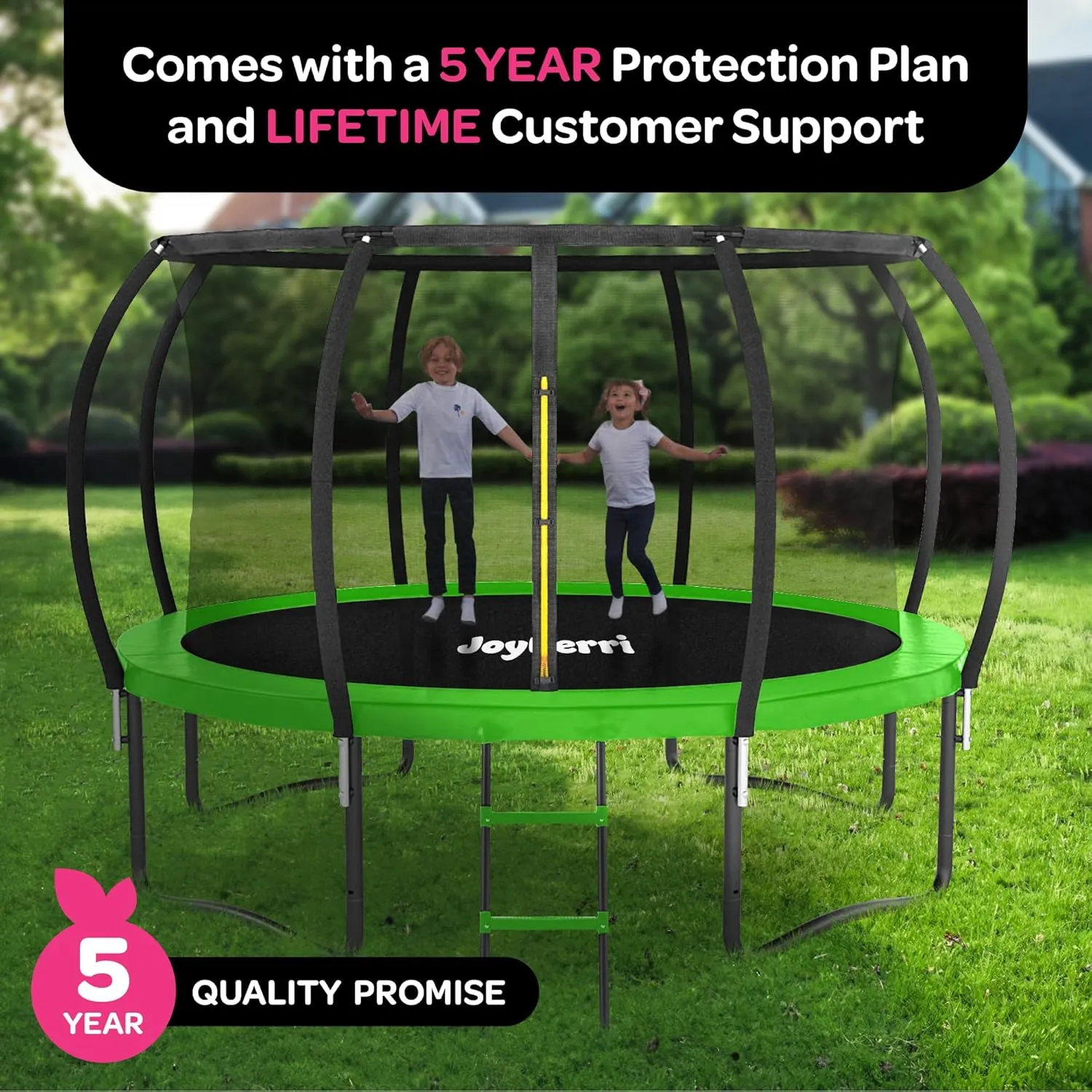 Trampoline Outdoor - ASTM Certified Safe, 8Ft, 10Ft, 12Ft, 14Ft, 15Ft, 16Ft Recreational Trampoline for Kids and Adults. Anti-Rust Coating with Enclosure Net, Ladder, Sprinkler & LED Lights