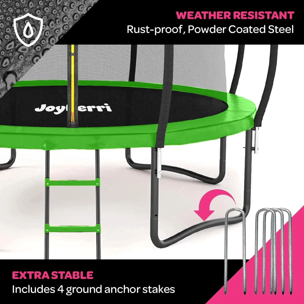 Trampoline Outdoor - ASTM Certified Safe, 8Ft, 10Ft, 12Ft, 14Ft, 15Ft, 16Ft Recreational Trampoline for Kids and Adults. Anti-Rust Coating with Enclosure Net, Ladder, Sprinkler & LED Lights