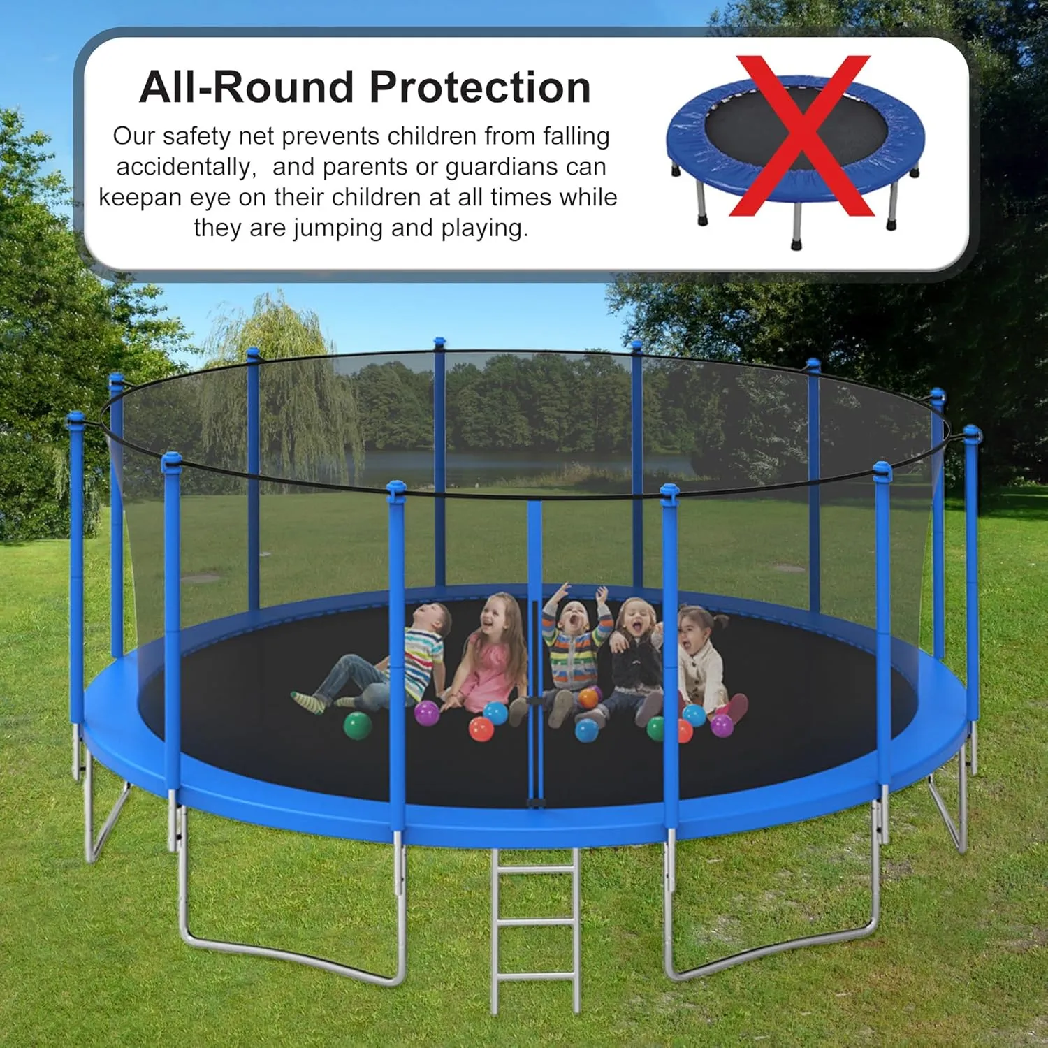 Trampoline Safety Net 6FT 8FT 10FT 12FT 14FT 15FT 16FT Round Trampoline Replacement Net for 6/8/12 Straight Poles UV-Resistant Kides Jumping Safety Enclosures Neting