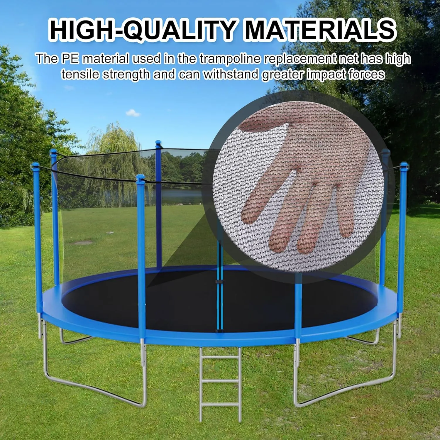 Trampoline Safety Net 6FT 8FT 10FT 12FT 14FT 15FT 16FT Round Trampoline Replacement Net for 6/8/12 Straight Poles UV-Resistant Kides Jumping Safety Enclosures Neting