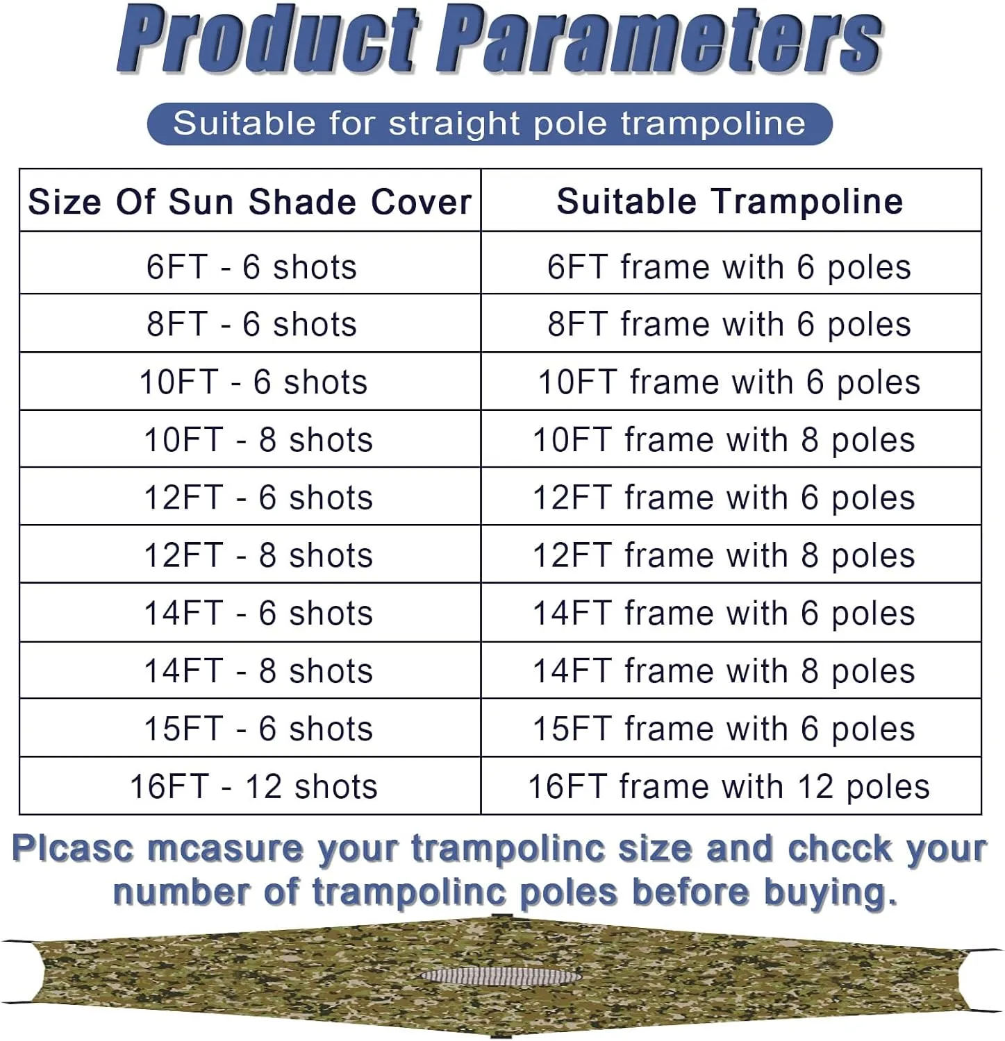 Trampoline Shade Cover - Trampoline Sunshade for 6/8/10/12/14/15/16ft Trampoline Shade Canopy - Anti-UV Trampolines Sunshade Accessories for Outdoor Backyard Playground,15FT~6 Poles