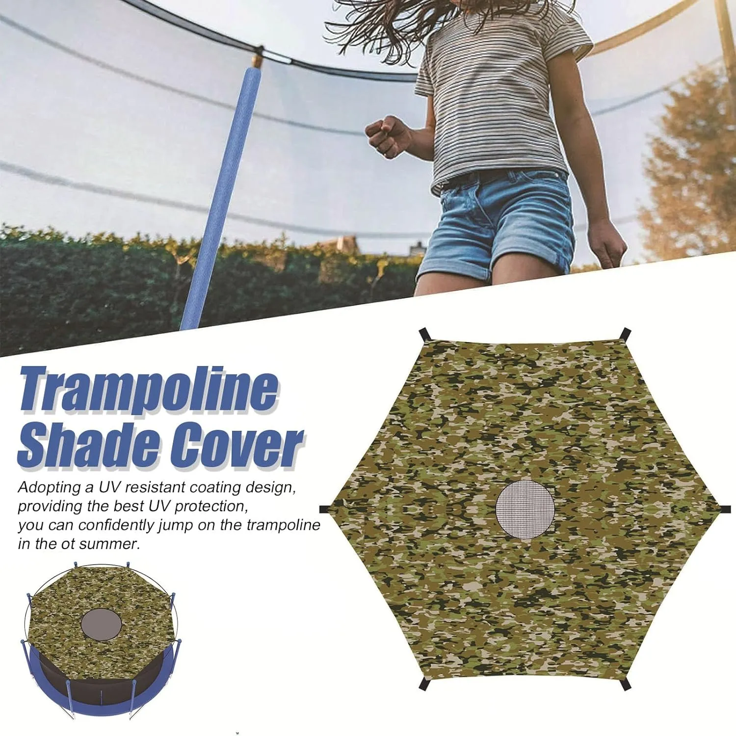 Trampoline Shade Cover - Trampoline Sunshade for 6/8/10/12/14/15/16ft Trampoline Shade Canopy - Anti-UV Trampolines Sunshade Accessories for Outdoor Backyard Playground,15FT~6 Poles