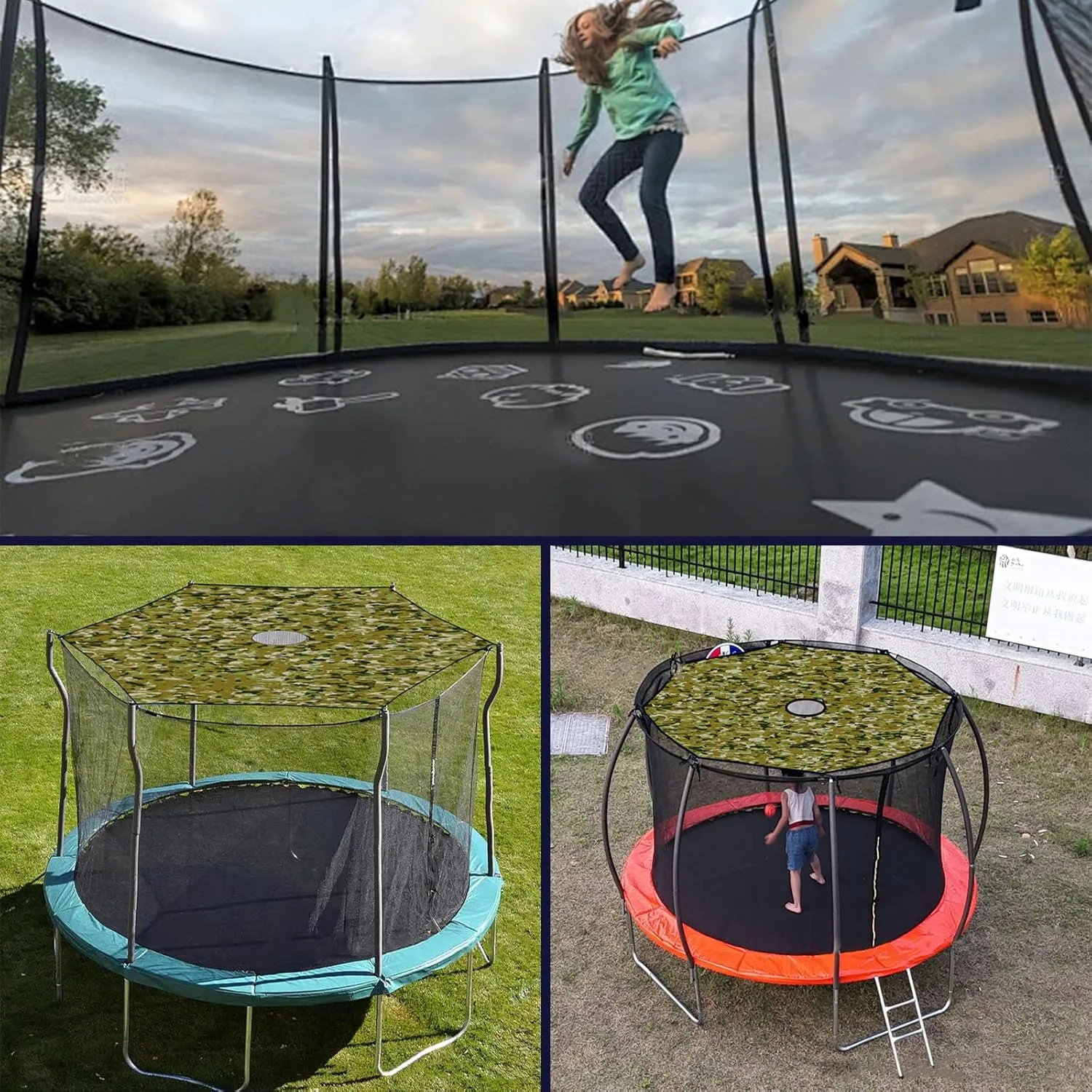 Trampoline Shade Cover - Trampoline Sunshade for 6/8/10/12/14/15/16ft Trampoline Shade Canopy - Anti-UV Trampolines Sunshade Accessories for Outdoor Backyard Playground,15FT~6 Poles