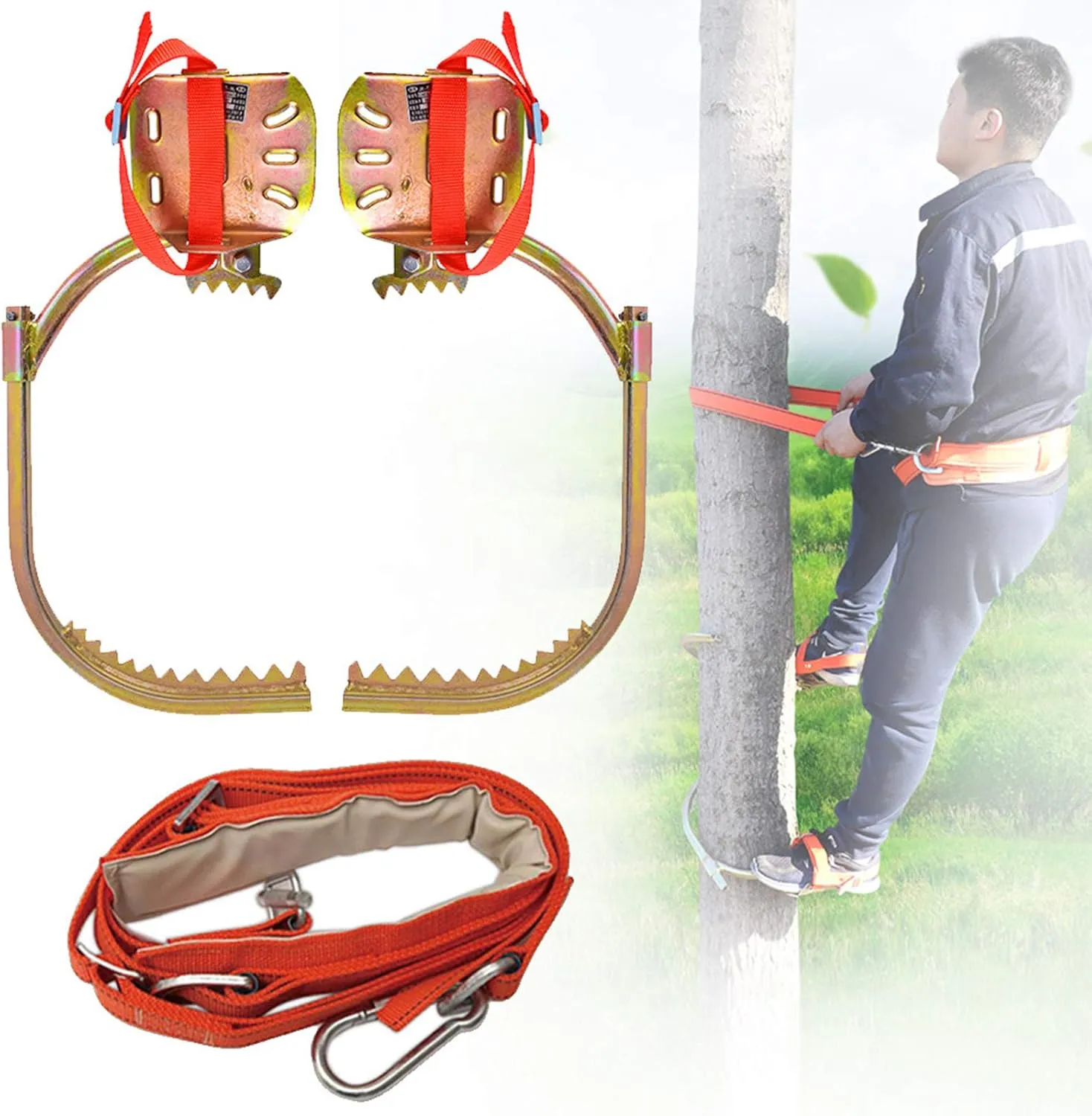 Tree Climbing Gear, Stainless Steel Climbing Tree Spikes with Safe Belt Set, Professional Non-Slip Climbing Trees Tool for Climbing Hunting Observation Picking Fruit,400model