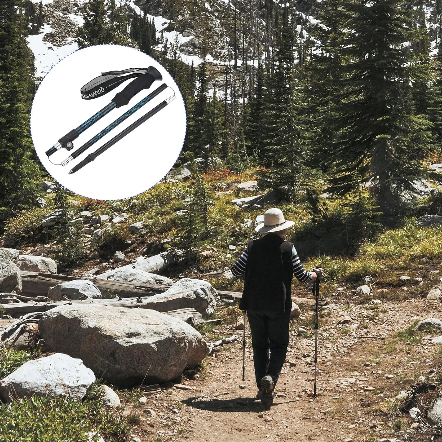Trekking Poles - Collapsible Hiking Walking Sticks with Snow Basket, Telescopic & Folding, Apply to Walking Backpacking