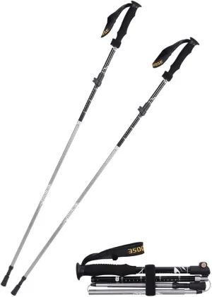 Trekking Poles Collapsible Lightweight Abrasion Resistance Carbon Rod Tip High Strength Aluminum Alloy Ultralight Adjustable Absorb Ski Straight Handle 2PCS Accessories and Carry Bags