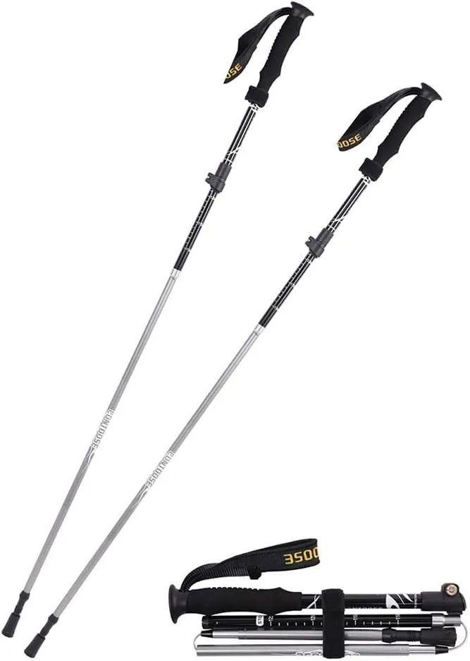 Trekking Poles Collapsible Lightweight Abrasion Resistance Carbon Rod Tip High Strength Aluminum Alloy Ultralight Adjustable Absorb Ski Straight Handle 2PCS Accessories and Carry Bags