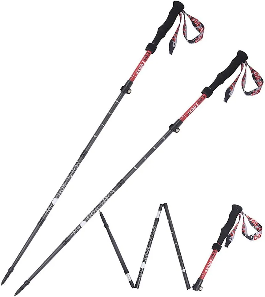 Trekking Poles Collapsible Lightweight Carbon Alloy High Strength Wear Resistance Cross The River Ultralight Mountaineering Comfortable with Shock-Absorbent 2PCS Accessories&Carry Bags