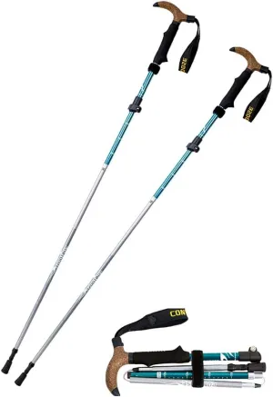 Trekking Poles Collapsible Lightweight High-strength Wear-resistant Aluminum Alloy Anti-shock Mountaineering Equipment Ski Travel By Walking T-handle 2PCS Accessories And Carry Bags ( Color