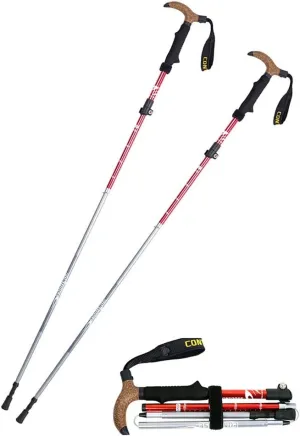 Trekking Poles Collapsible Lightweight High-strength Wear-resistant Aluminum Alloy Anti-shock Mountaineering Equipment Ski Travel By Walking T-handle 2PCS Accessories And Carry Bags ( Color