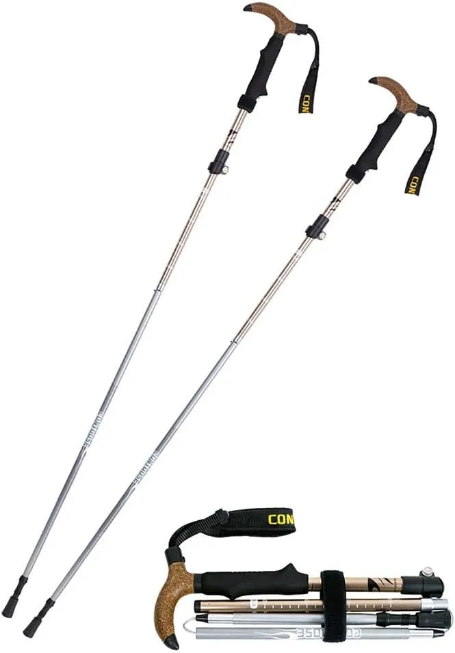 Trekking Poles Collapsible Lightweight Wear and Moisturizing Carbon Rod Tip Ultralight Mountaineering Crutches Lightweight T-Handle 2PCS Accessories and Carry Bags