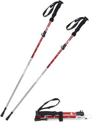 Trekking Poles Collapsible Lightweight Wear-Resistant Corrosion-Resistant Carbon Rod Tip Carbon Tungsten Steel Rod Tip Anti-Shock Lightweight Straight Handle 2PCS Accessories and Carry Bags (Red )