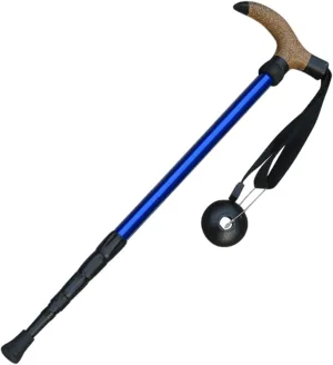 Trekking Poles, Walking Stick 20.5-43" Telescopic Aluminium Alloy Trekking Poles with Wood Handle, Spring Buffer, Mud Guard, Pointed Tip & Adjustable Wrist Strap for Climbing, Hiking, Seniors