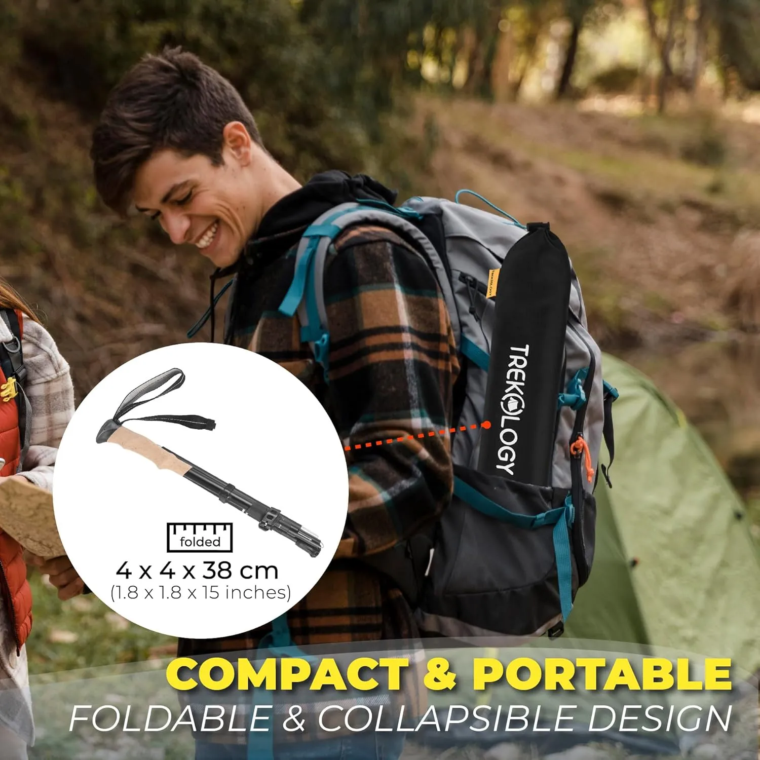 TREKOLOGY Trekking Poles – Lightweight, Adjustable Hiking Sticks for Men & Women – Durable Aluminum, Compact & Foldable with Comfortable Grip – Perfect for Hiking, Walking & Seniors, TREKZ XE