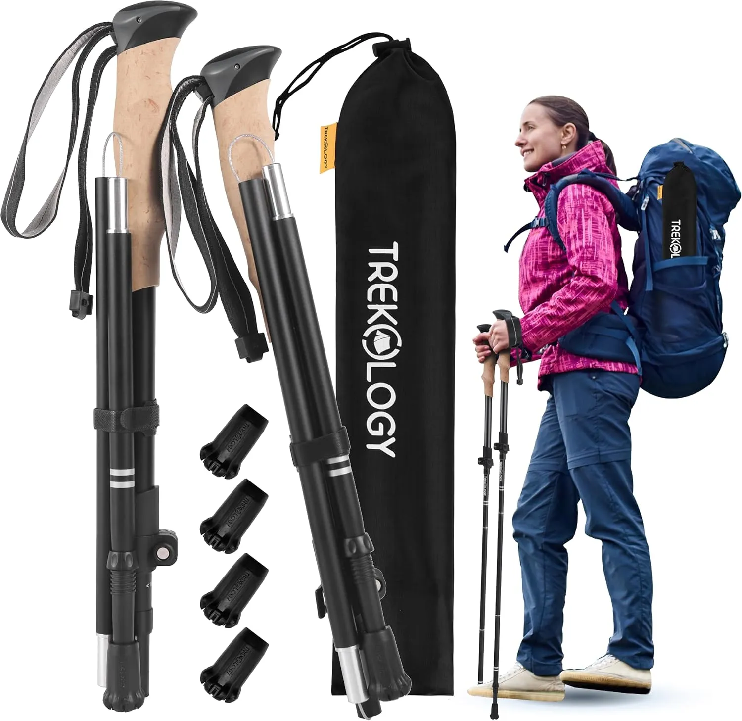 TREKOLOGY Trekking Poles – Lightweight, Adjustable Hiking Sticks for Men & Women – Durable Aluminum, Compact & Foldable with Comfortable Grip – Perfect for Hiking, Walking & Seniors, TREKZ XE