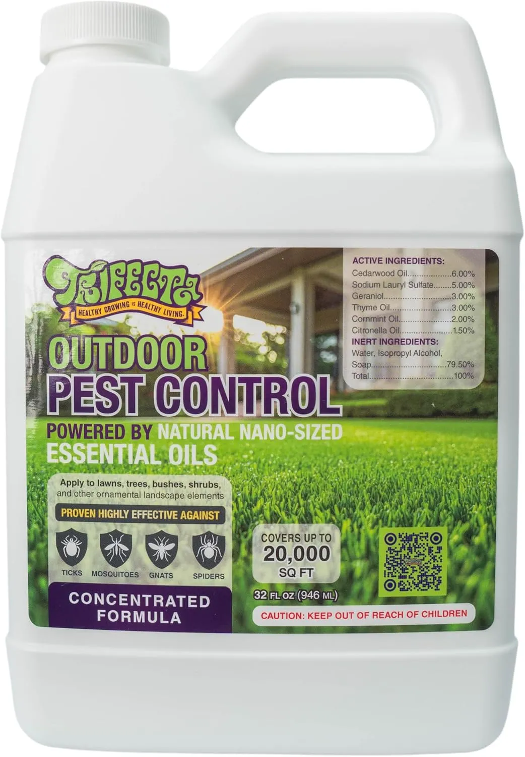 Trifecta Outdoor Pest Control | Natural Mosquito Repellent, Tick, Gnat, & Mosquito Backyard Control | Pet & Kid Safe | Pest Control Spray Concentrate for Lawns, Trees, Bushes, Patios & More (32oz Con)